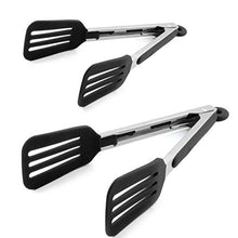 Load image into Gallery viewer, STARUBY Cooking Tongs 9 inches and 12 inches Stainless Steel Kitchen Silicone Serving Tongs Heat Resistant Meat Turner Spatula Tongs Fish Tongs with Locking Handle Joint (Black)
