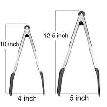 Load image into Gallery viewer, STARUBY Cooking Tongs 9 inches and 12 inches Stainless Steel Kitchen Silicone Serving Tongs Heat Resistant Meat Turner Spatula Tongs Fish Tongs with Locking Handle Joint (Black)
