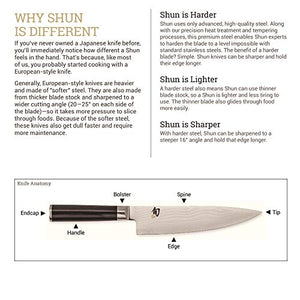 Shun Sora 5-Piece Student Set Including Stainless Chef’s 3.5 Paring, 9-Inch Bread, Honing Steel and 8-Slot, Black Nylon Knife Roll for Carrying Convenience