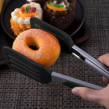 Load image into Gallery viewer, STARUBY Cooking Tongs 9 inches and 12 inches Stainless Steel Kitchen Silicone Serving Tongs Heat Resistant Meat Turner Spatula Tongs Fish Tongs with Locking Handle Joint (Black)
