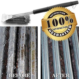 GRILLART Grill Brush and Scraper Best BBQ Brush for Grill, Safe 18" Stainless Steel Woven Wire 3 in 1 Bristles Grill Cleaning Brush