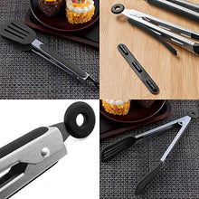 Load image into Gallery viewer, STARUBY Cooking Tongs 9 inches and 12 inches Stainless Steel Kitchen Silicone Serving Tongs Heat Resistant Meat Turner Spatula Tongs Fish Tongs with Locking Handle Joint (Black)
